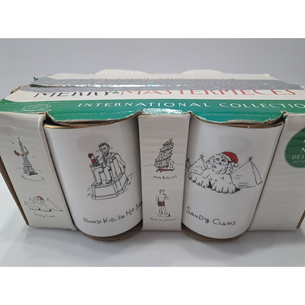 4 Christmas Merry Masterpieces Mugs International Collection‎ 1999 Vintage